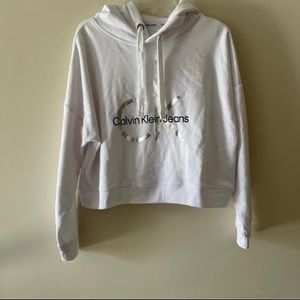 Calvin Klein Jeans White Cropped Long Sleeve Sweater Hoodie